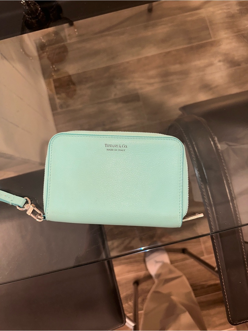 Tiffany & Co. Small Zip Wallet in Signature Tiffany Blue with Wrist Strap